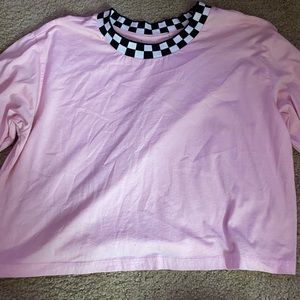 Pink checked crop top shirt